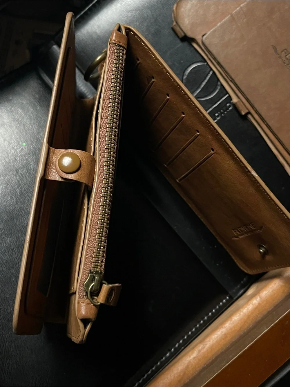 Flovent Tan/Brown Leather Zip CC card holder, Wallet and Phone Case